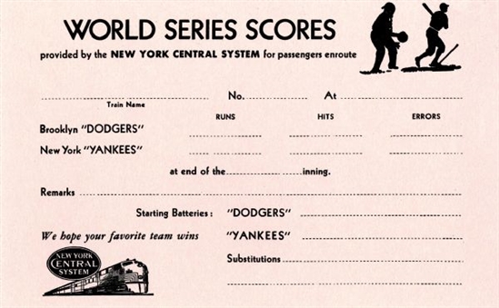 NY Central System Yankees/Dodgers World Series Scorecard
